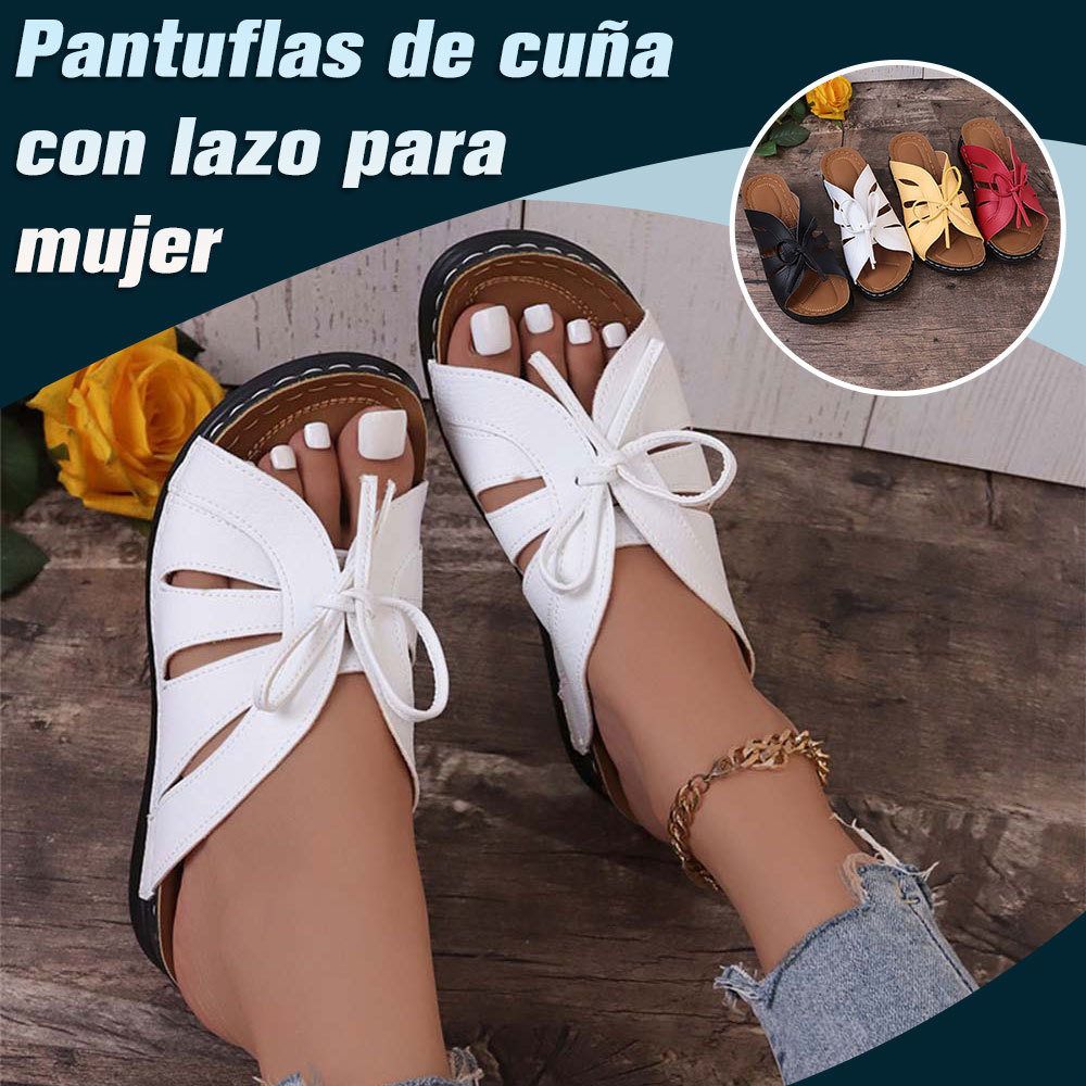 Sandalias y zapatillas de cuña con lazo para mujer de moda