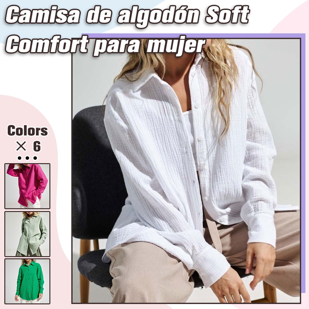 Camisa cómoda de manga larga de algodón para mujer