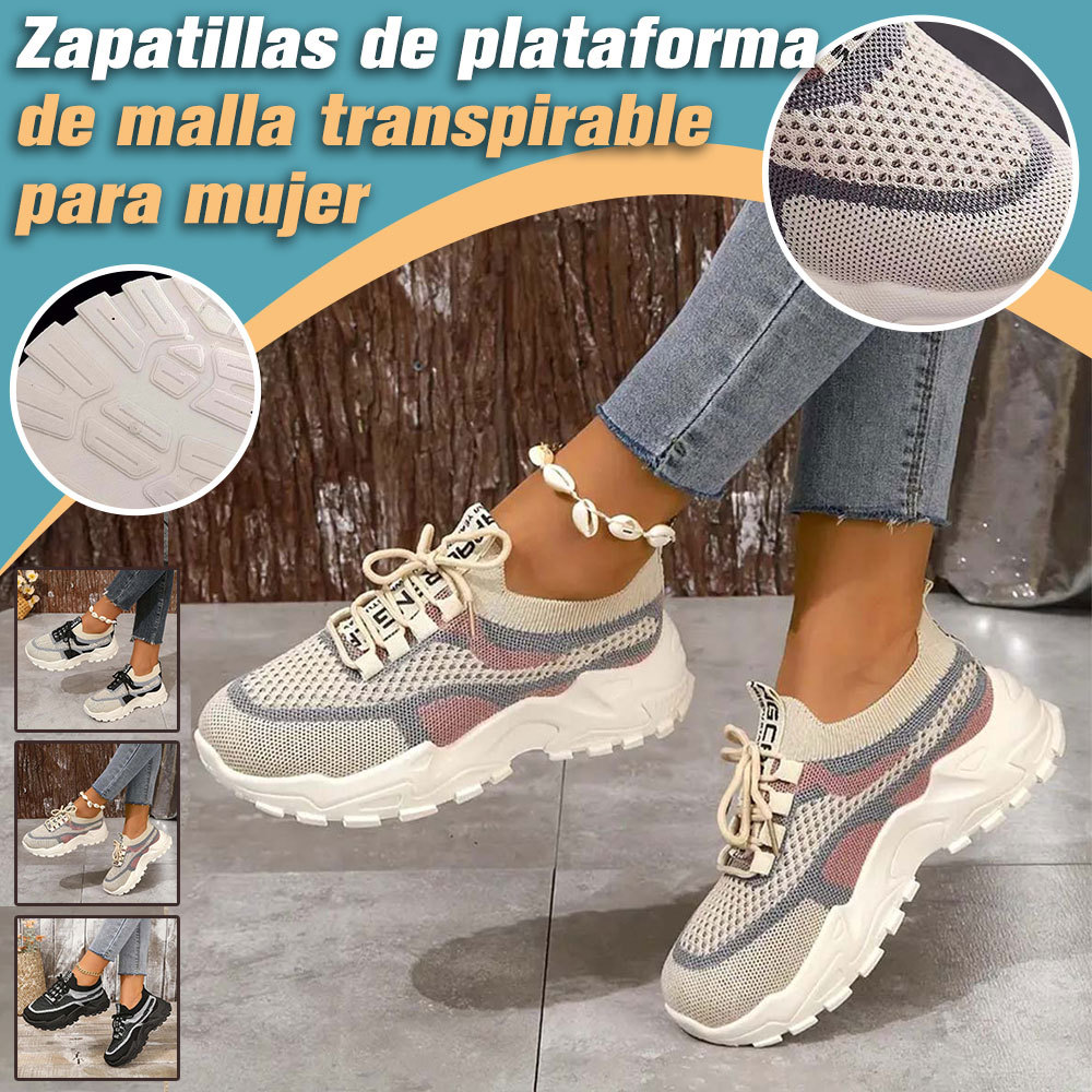 Zapatillas de deporte de suela gruesa de malla transpirable para mujer