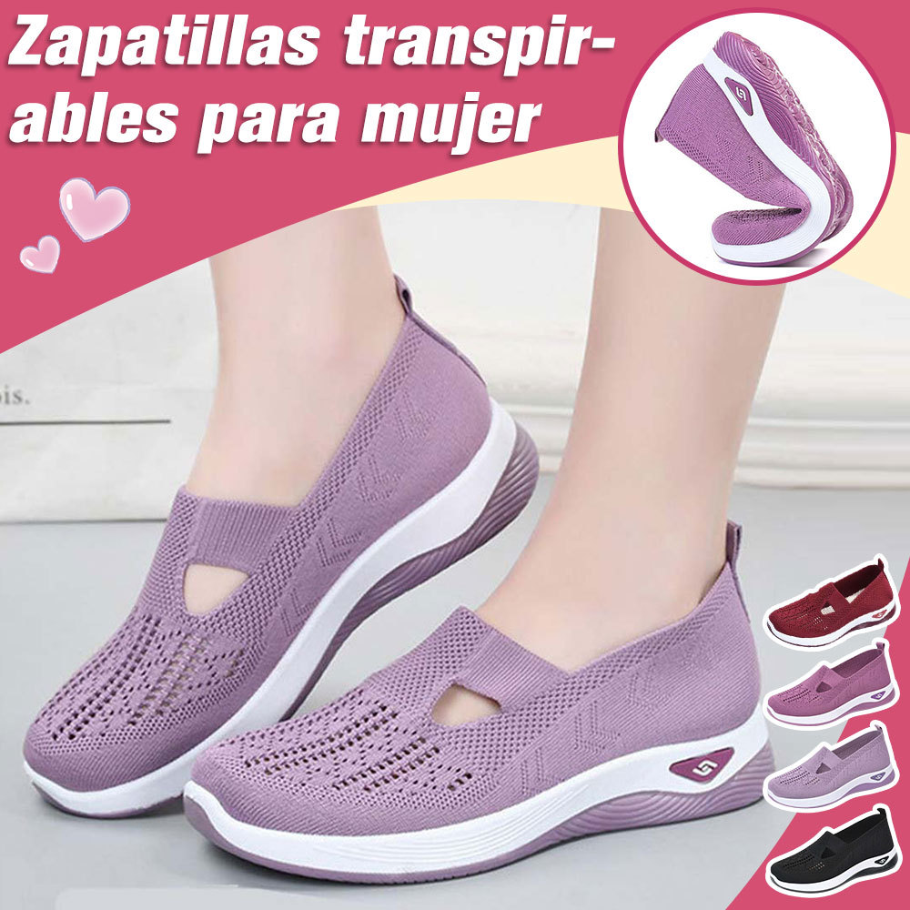 Zapatos informales sin cordones con suela suave tejida para mujer