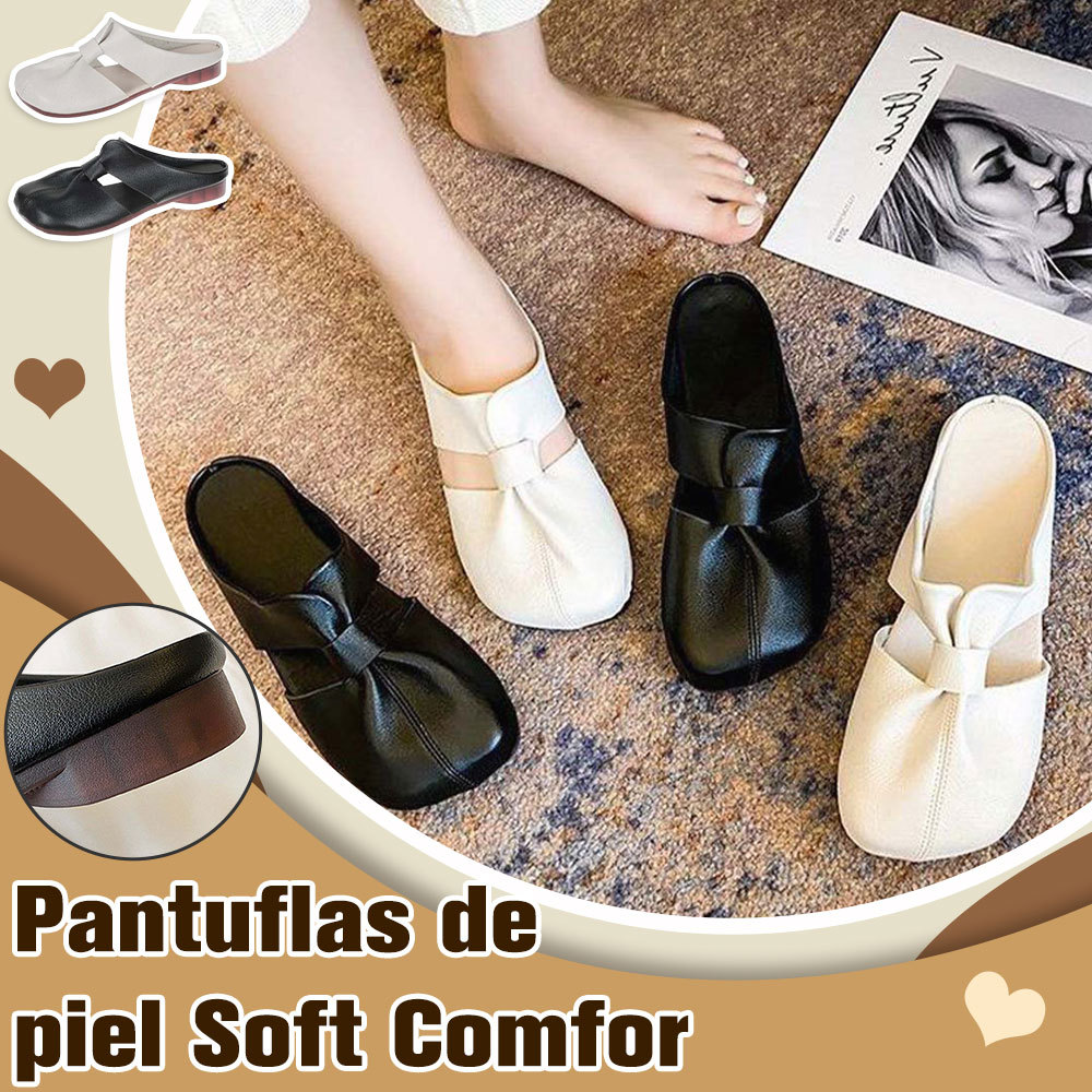 Hojanaranja Medias pantuflas mujer cómodas planas de piel
