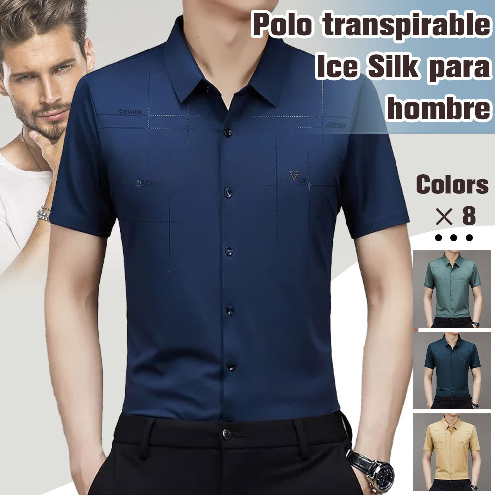Camisa de manga corta de negocios de seda helada para hombre