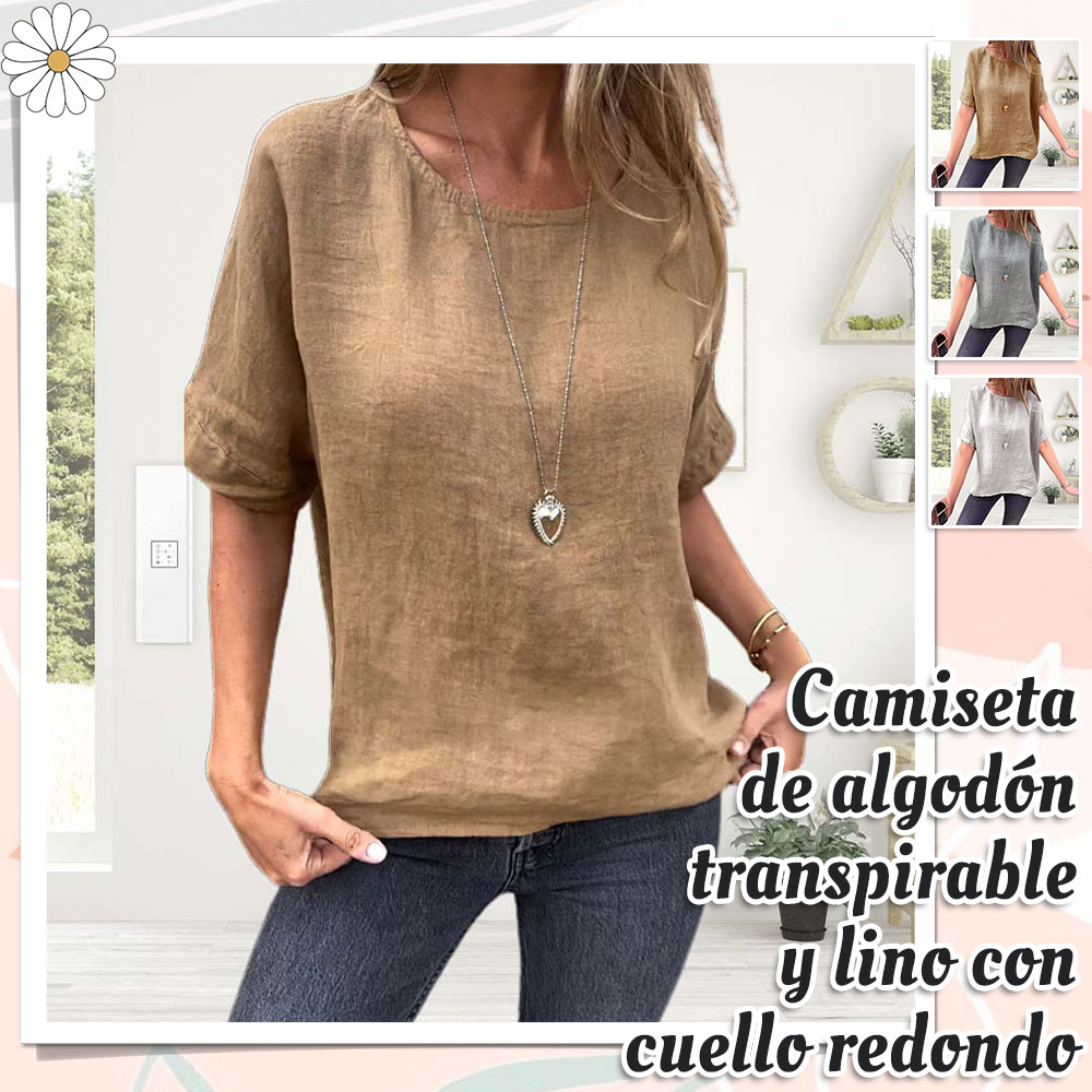 Camisetas de algodón y lino para mujer de verano 2024