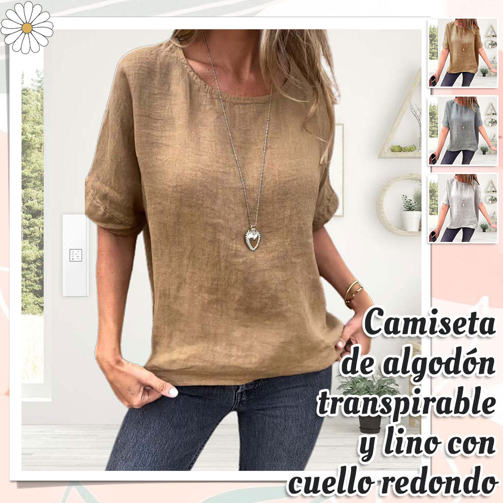 Camisetas de algodón y lino para mujer de verano 2024