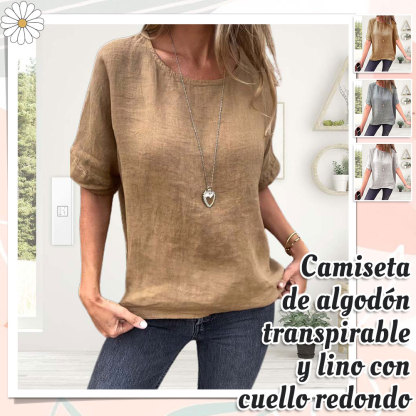 Camisetas de algodón y lino para mujer de verano 2024