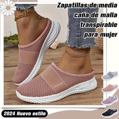 Verano nuevos zapatos de mujer medias zapatillas de malla transpirable