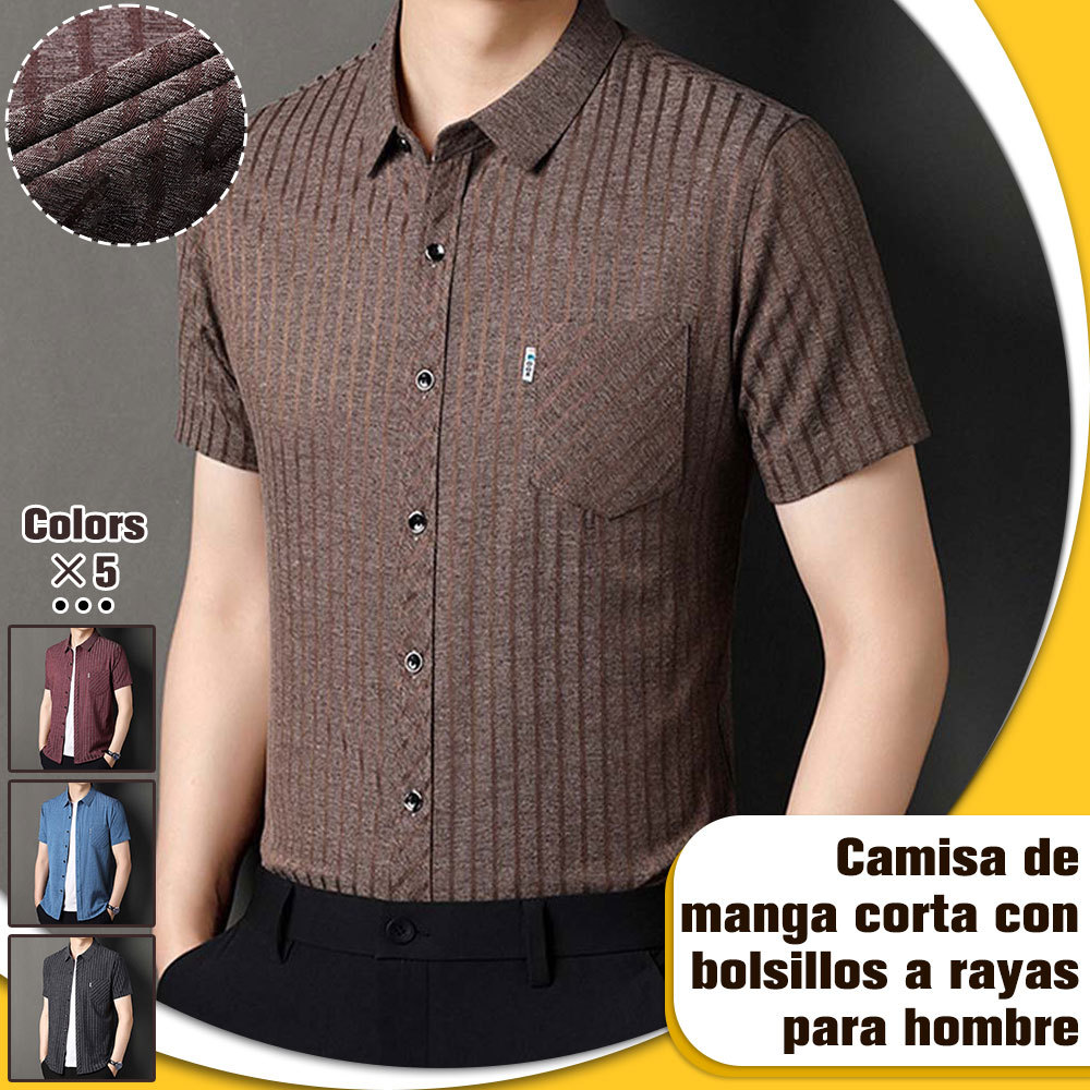Camisa de manga corta a rayas con bolsillo suelto para hombre de verano 2024