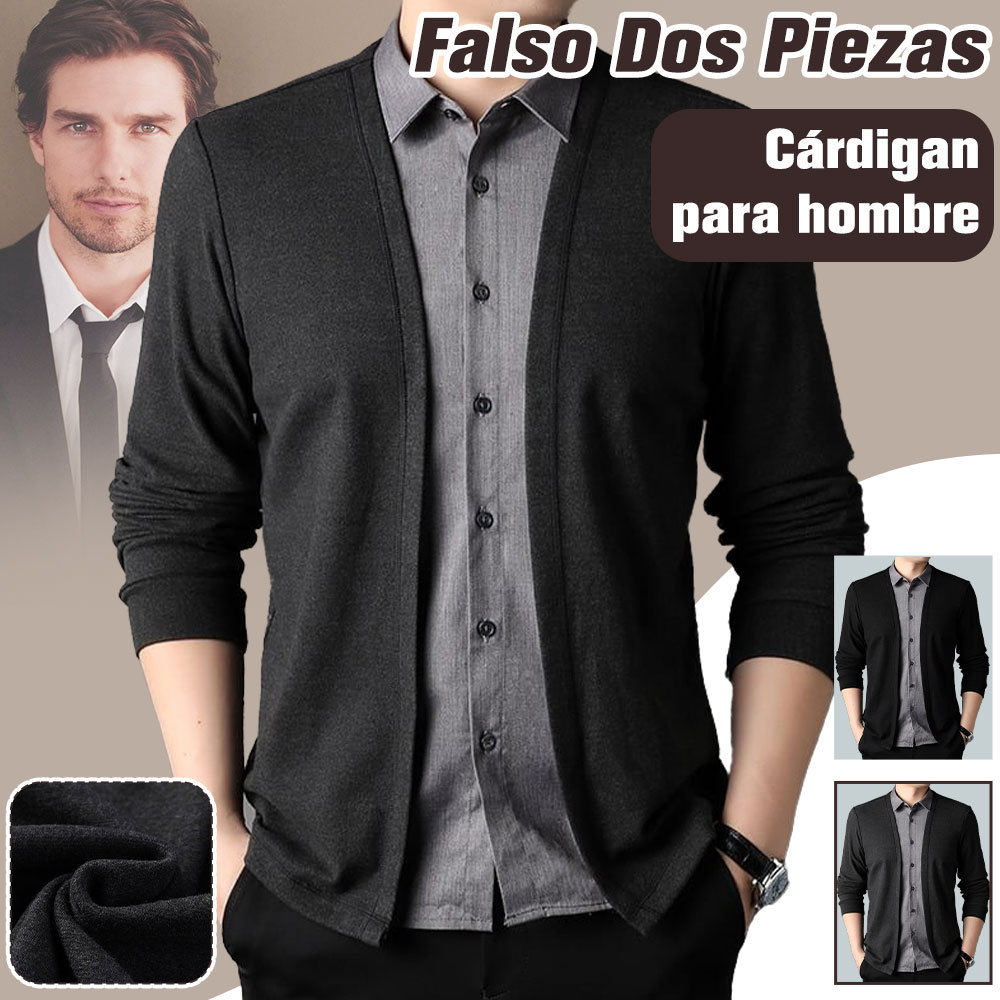 Cárdigan de punto camisa falsa de dos piezas para hombre
