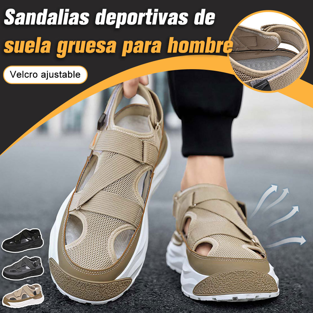 Sandalias deportivas con suela gruesa y velcro transpirable para hombre