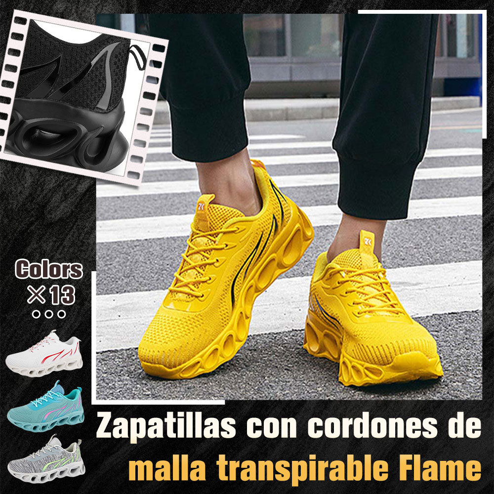 Zapatillas de deporte con cordones de malla flameada transpirable para hombre