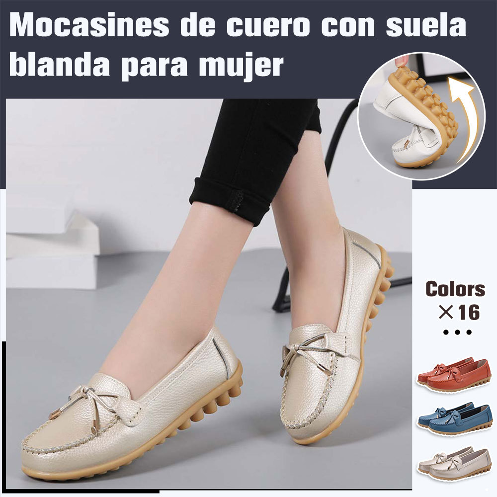 Mocasines de cuero con suela suave y transpirable para mujer Zapatos casuales