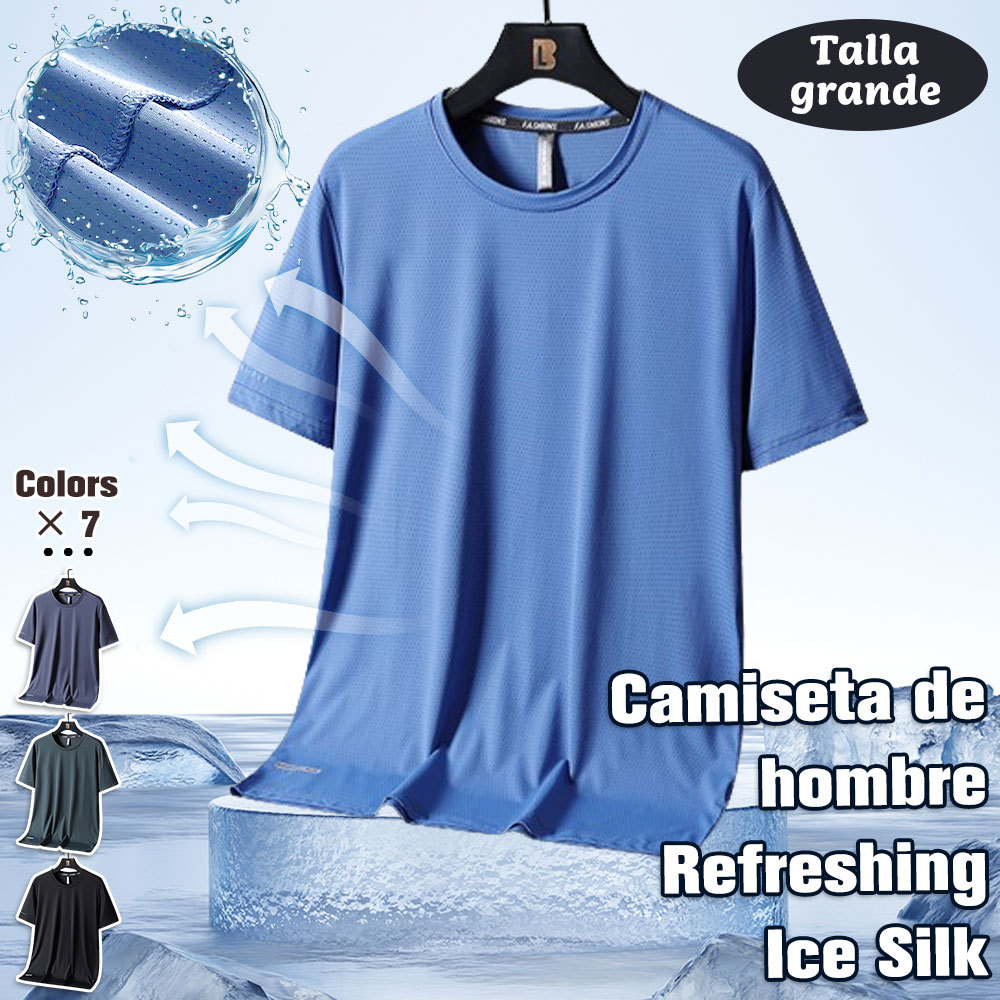 Camiseta deportiva de talla grande de secado rápido de seda helada de verano para hombre
