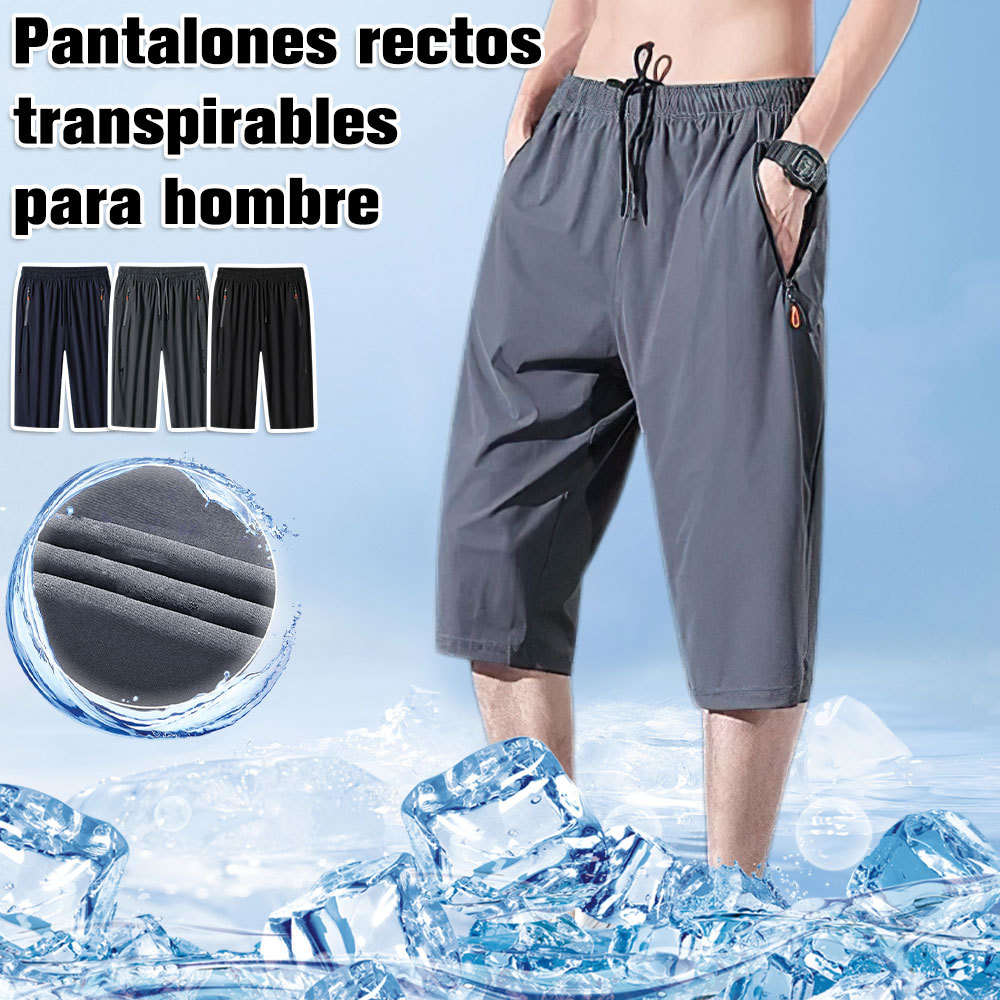 Pantalones deportivos casuales de talla grande rectos de seda de hielo elásticos finos para hombre