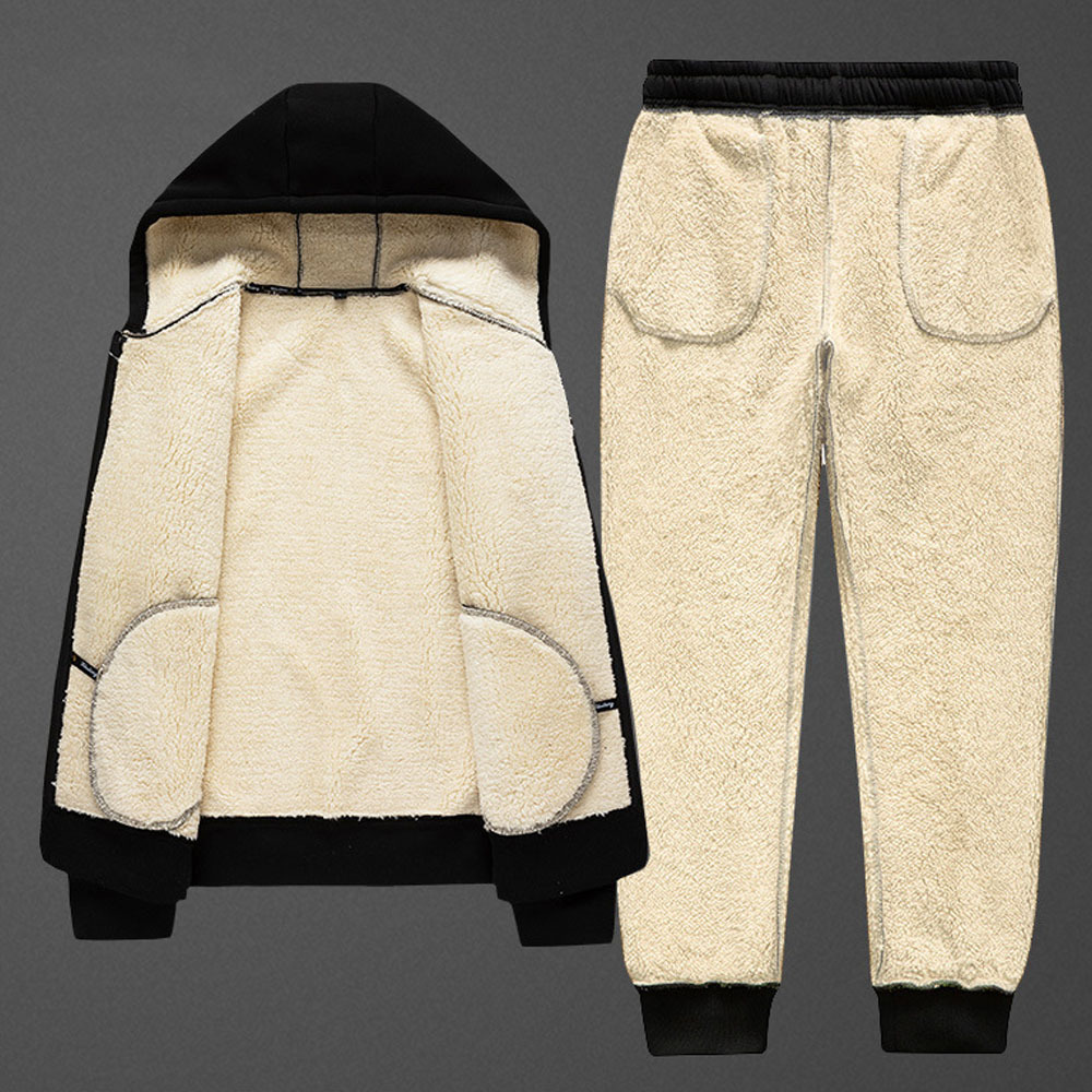 Alberchris™ Men's Cotton and Linen Plush Hooded Jacket Sportswear Two-piece Suit