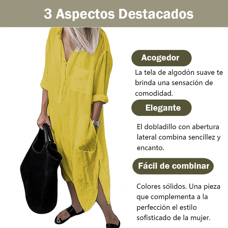 Vestido camisero elegante de color liso con abertura para mujer