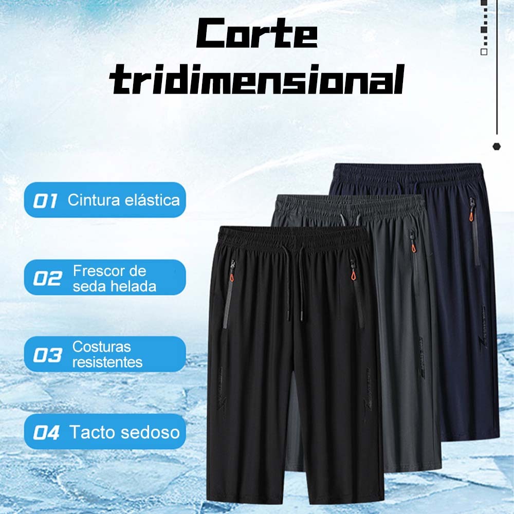 Pantalones deportivos casuales de talla grande rectos de seda de hielo elásticos finos para hombre