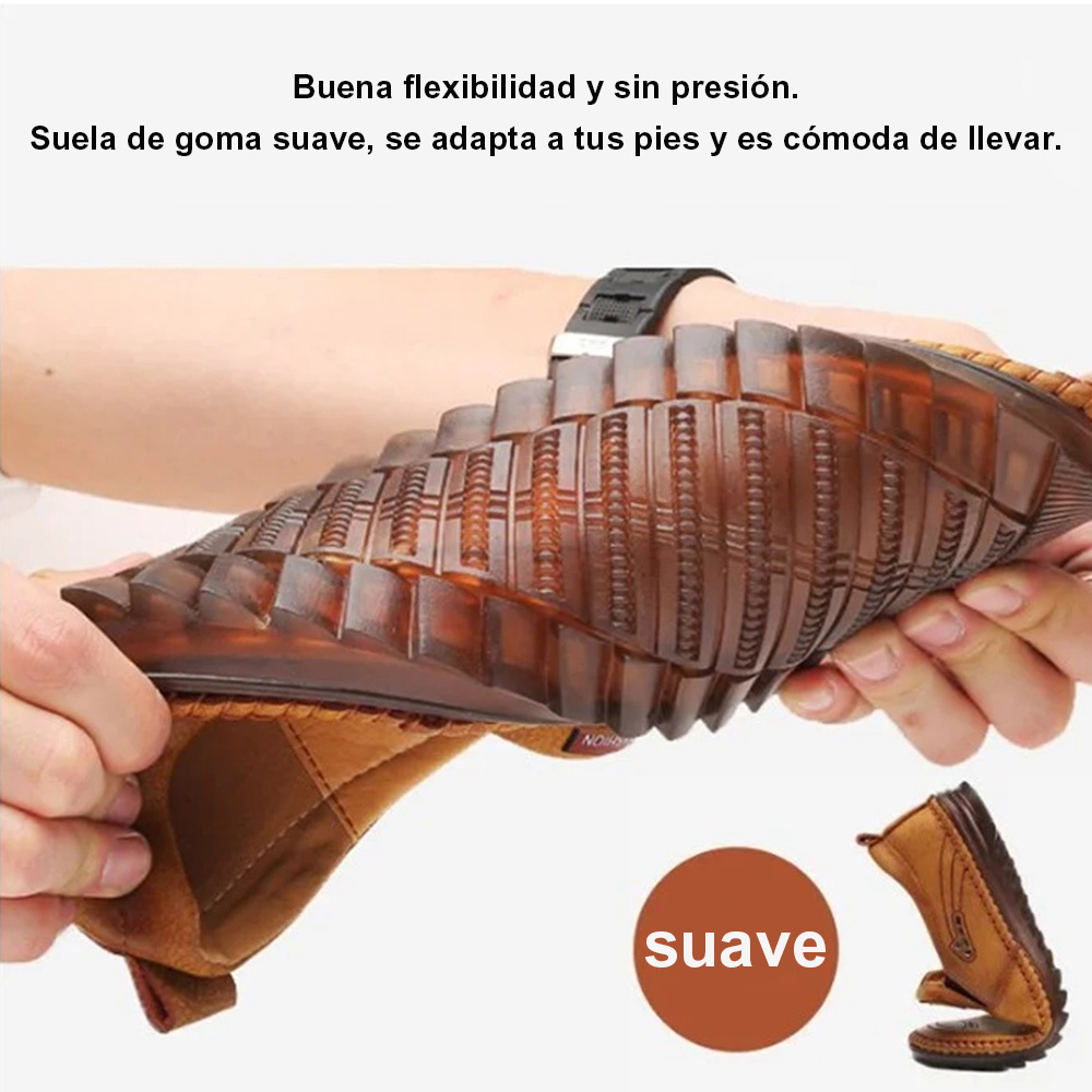 Zapatos de cuero transpirables cosidos con suela suave para hombre