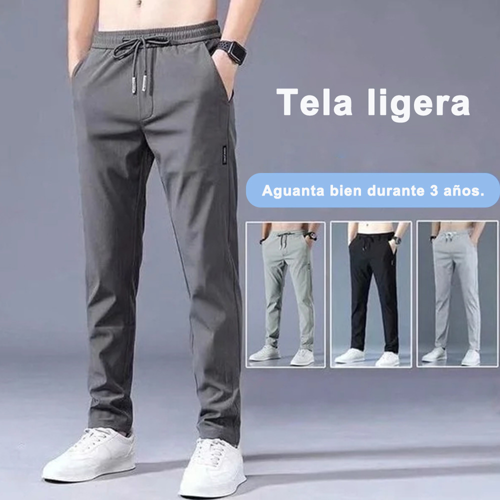 Pantalones rectos elásticos de seda helada transpirables para hombre