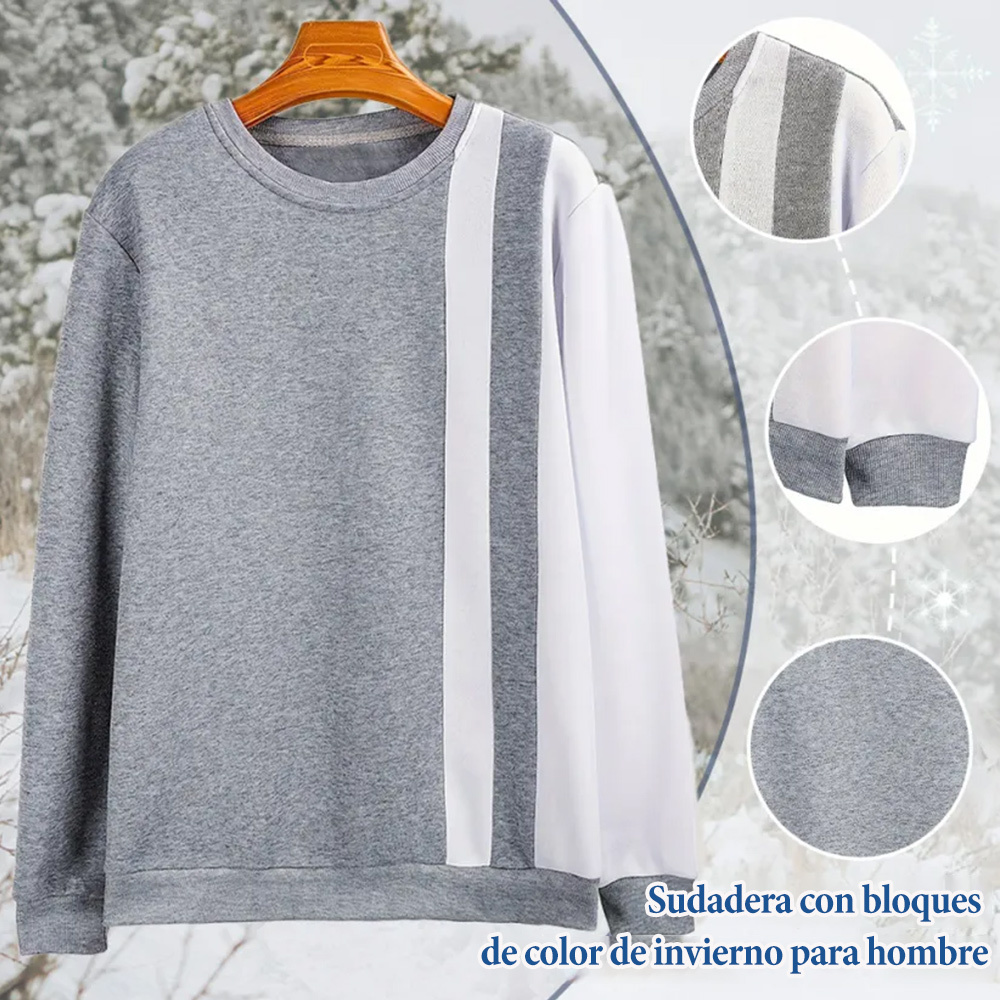 Sudadera de cuello redondo y polar con bloques de color de moda para hombre de otoño e invierno