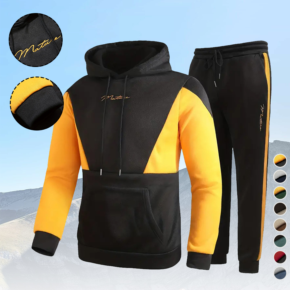 Alberchris Men's Hooded Sweatshirt + Trousers Sports Suit
