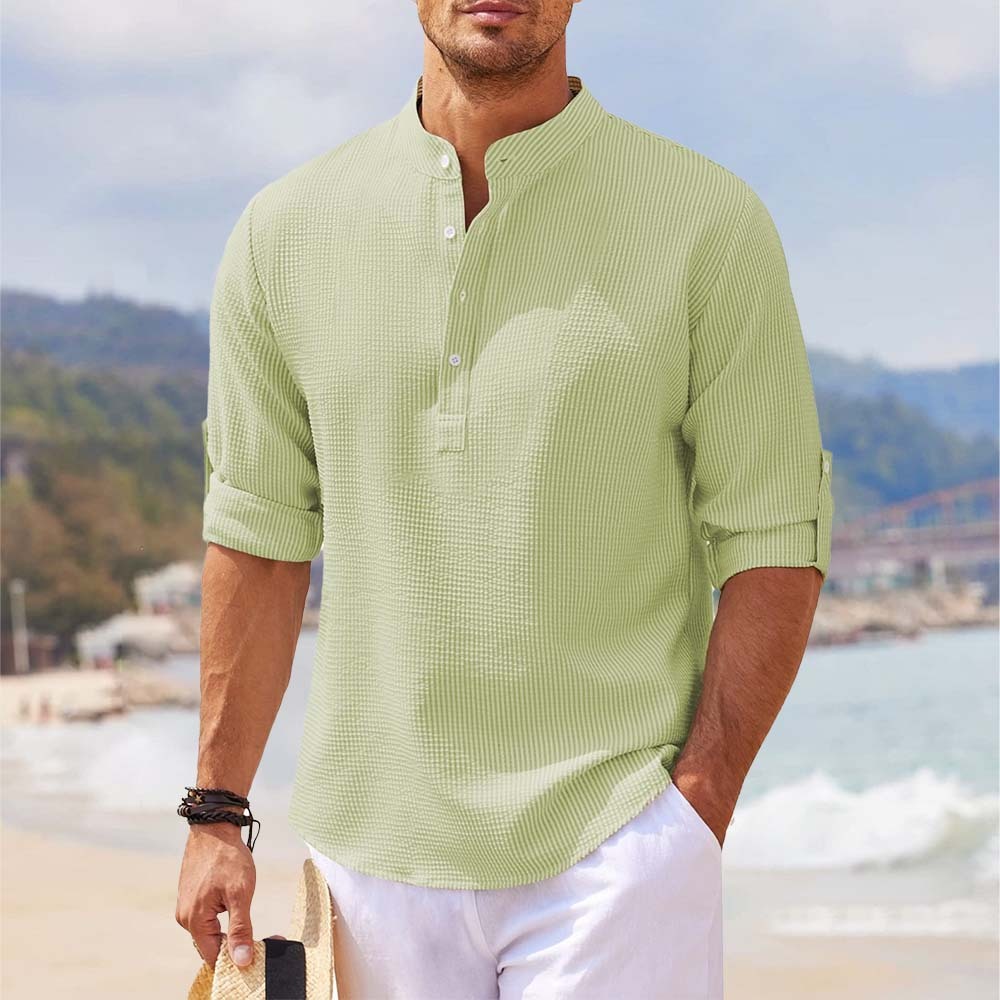 Nueva camisa a cuadros con cuello alto para hombre