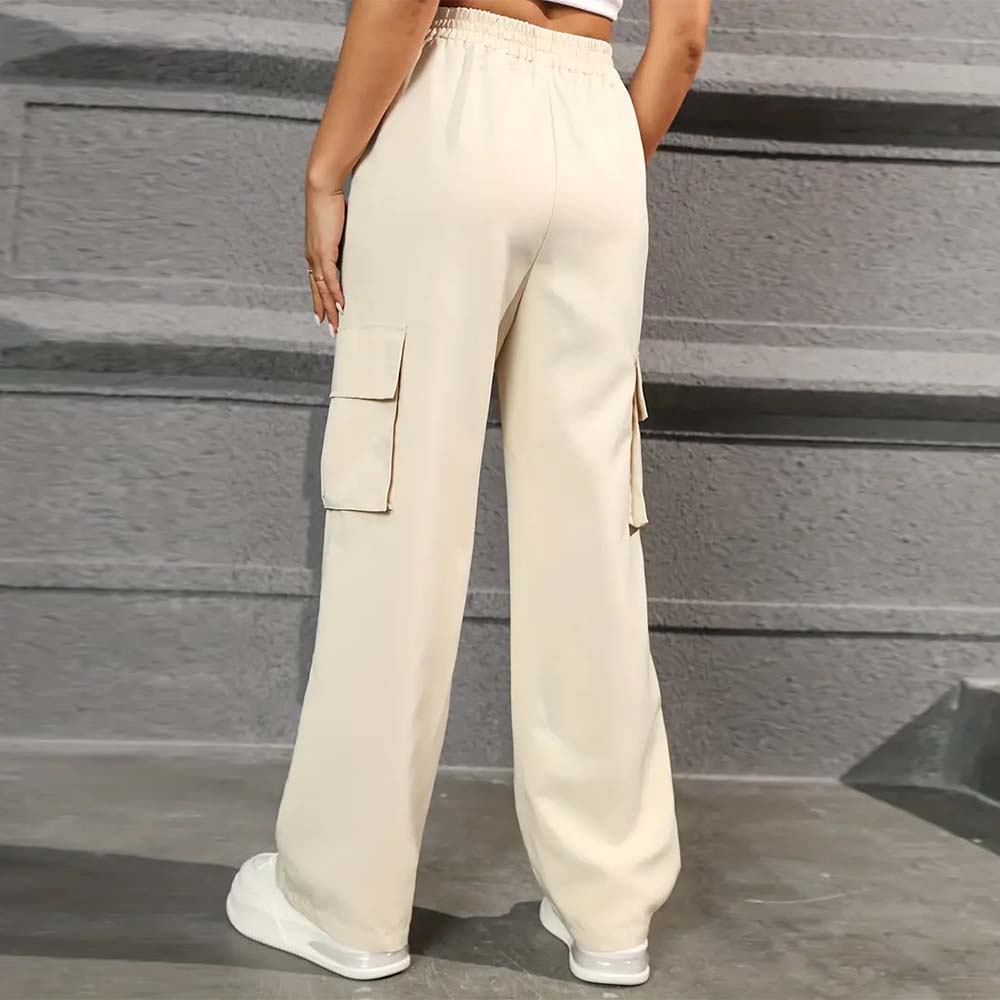 Women's casual high waist pocket straight pants
