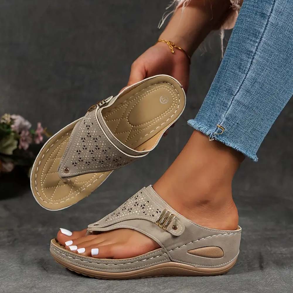 Sandalias de playa con cuña y chanclas retro para mujer
