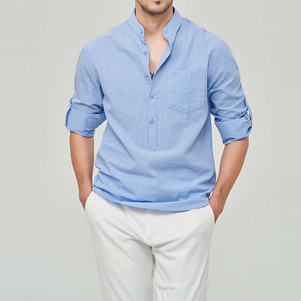 Hojanaranja Camisa henley cómoda de algodón de color liso para hombre