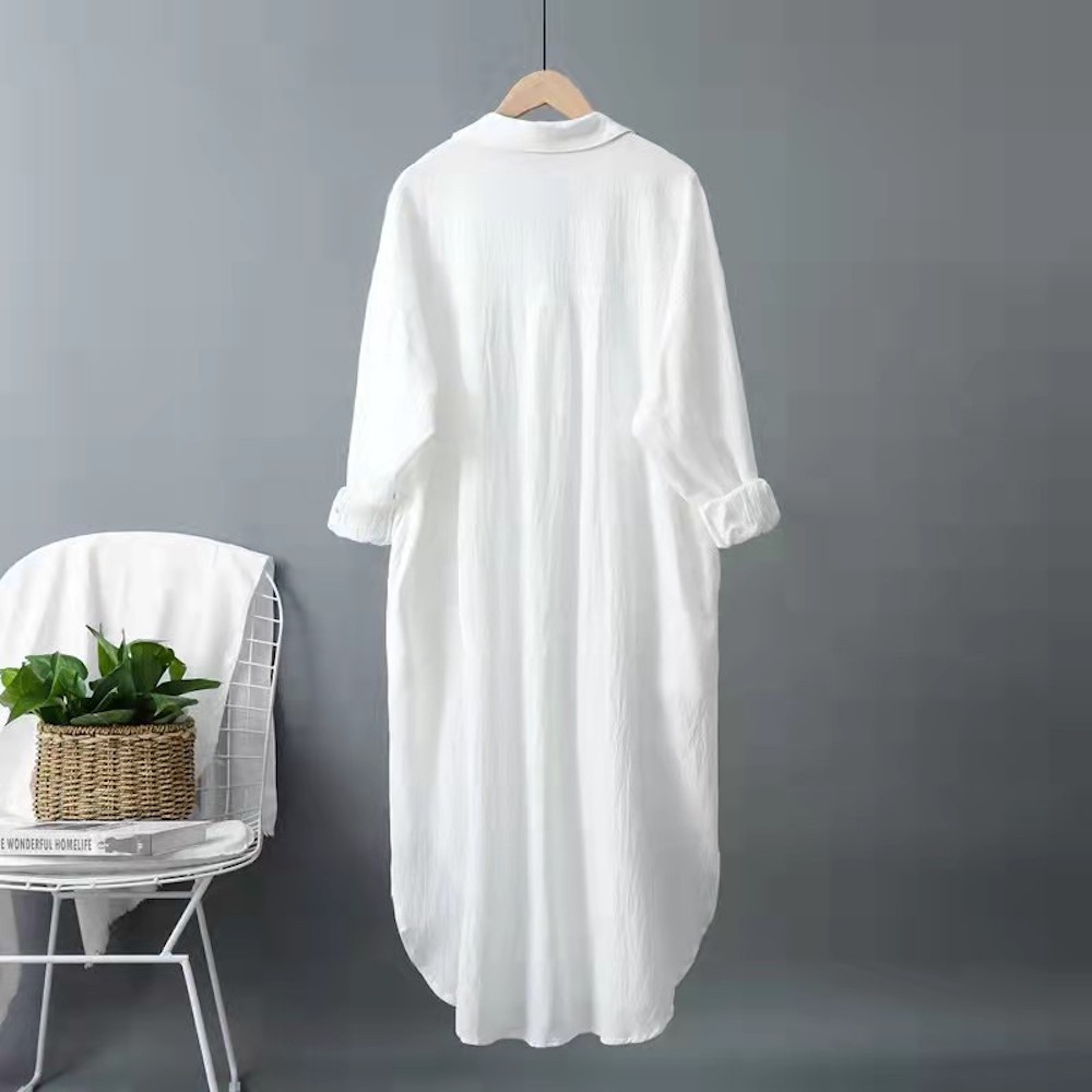 New Long Ladies Cotton Linen Loose Casual Shirt