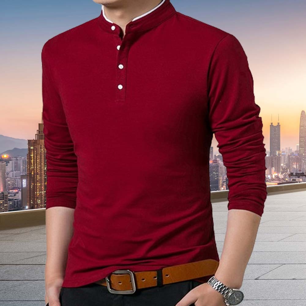 Men's Premium Business Stand Collar Long Sleeve T-Shirt