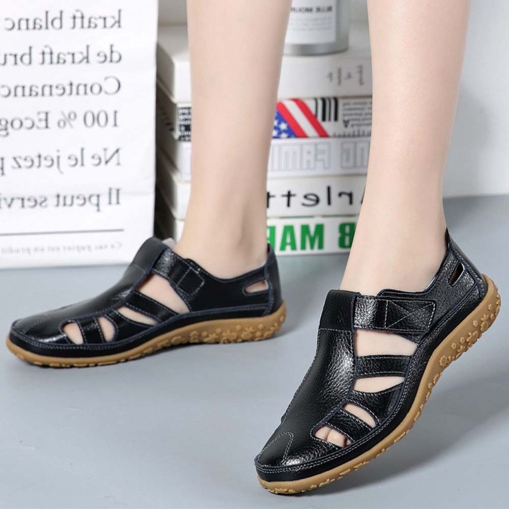 Sandalias de mujer de piel con suela suave y velcro transpirable