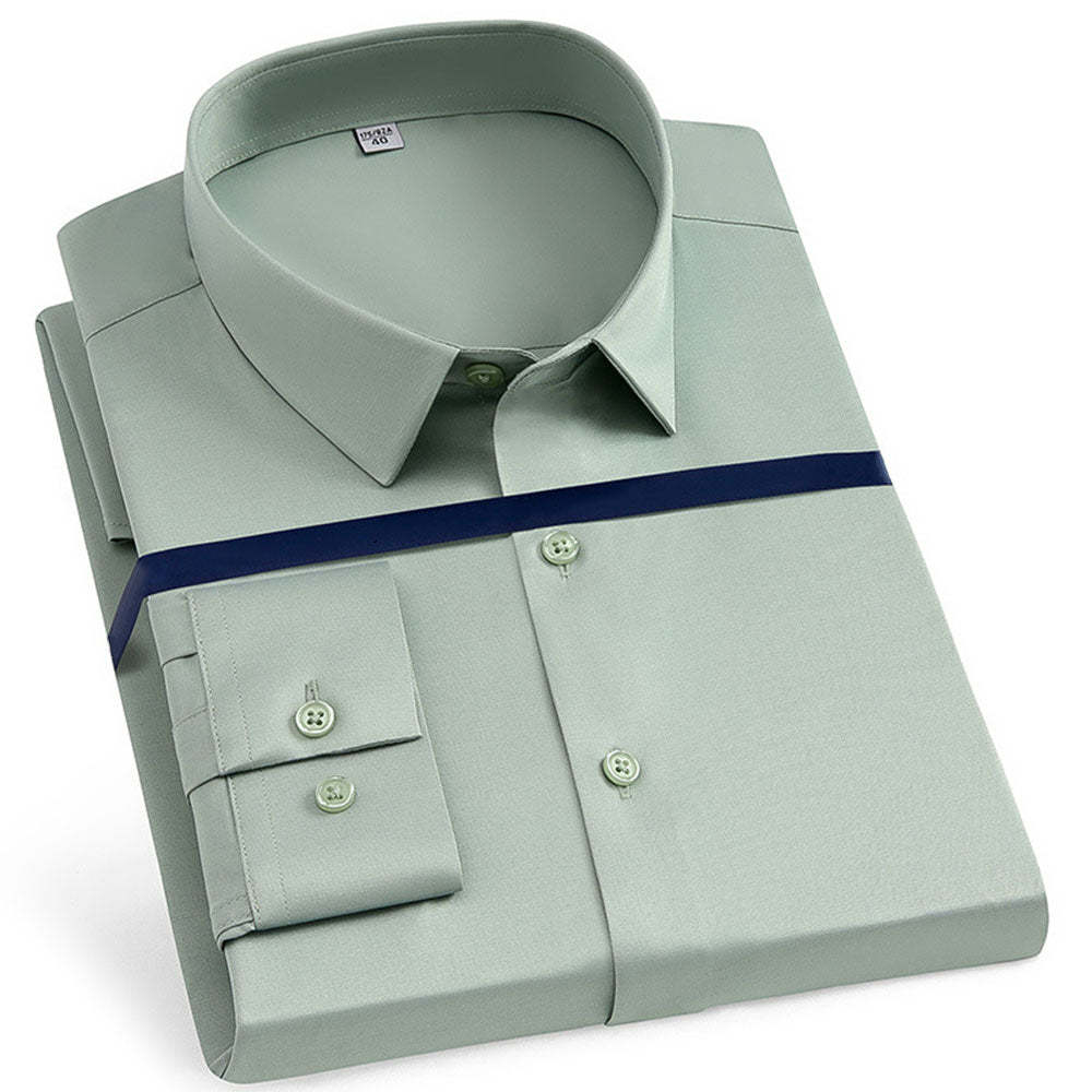 New Men's Stretch Non-Iron Anti-wrinkle Solid Color Long Sleeve Shirt