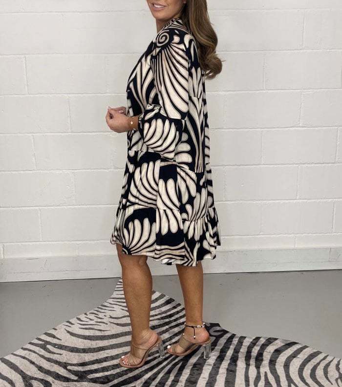 Olivoslindo Vestido holgado de manga larga estampado