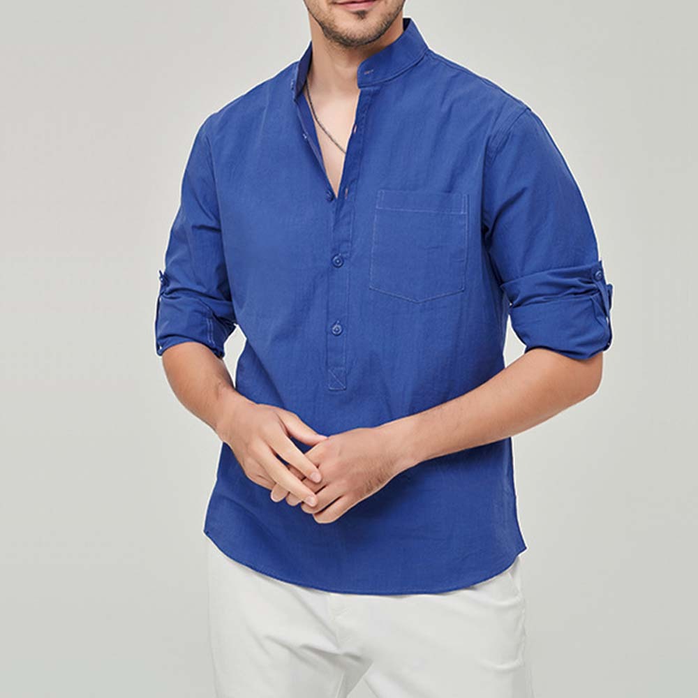 Hojanaranja Camisa henley cómoda de algodón de color liso para hombre
