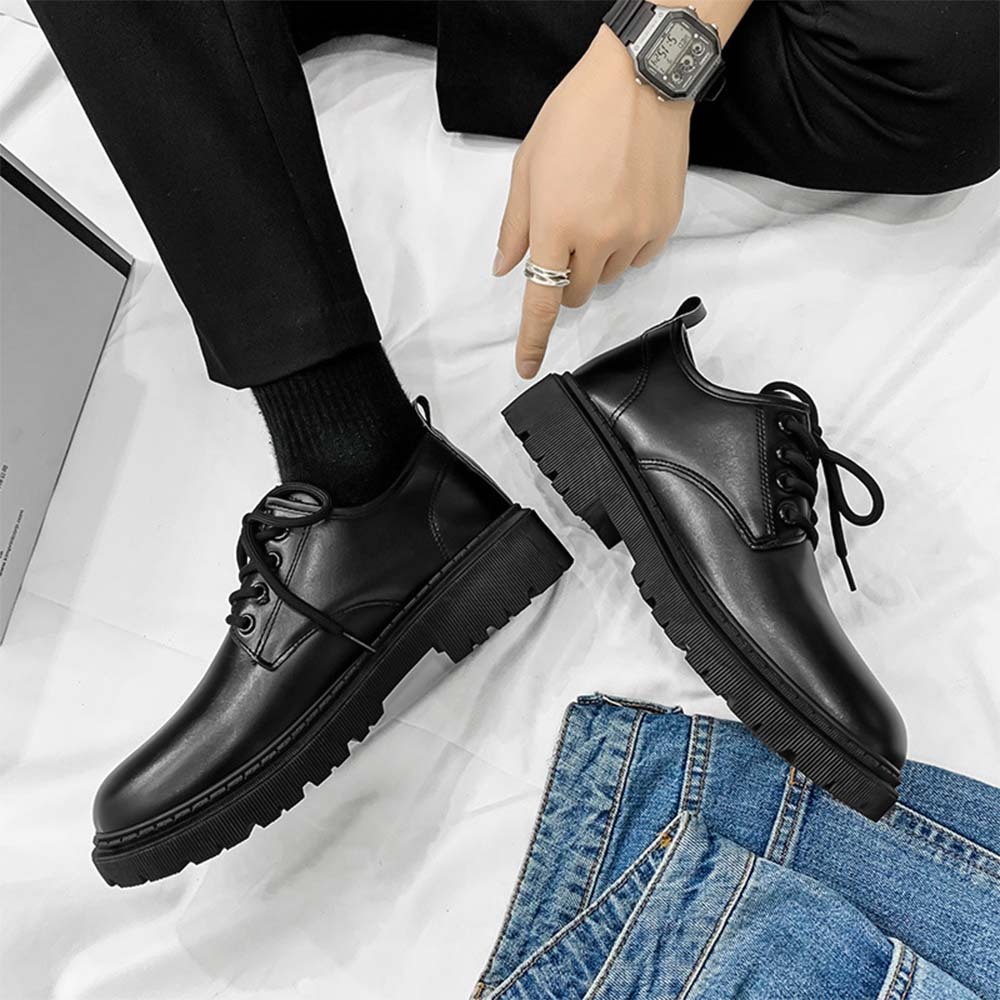 Nuevos zapatos de cuero con cordones de estilo británico para hombre