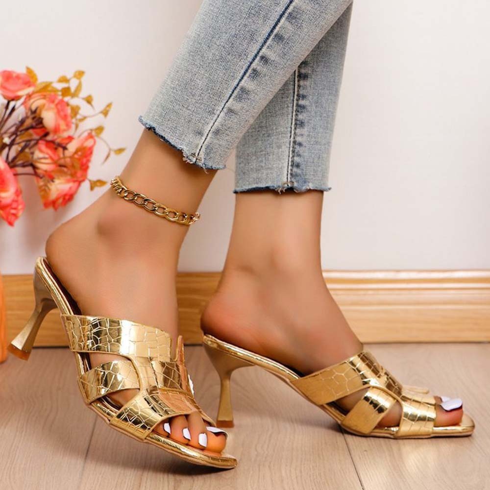 Sandalias metálicas de tacón alto para mujer de moda de verano