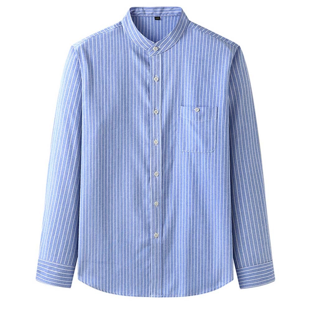 Camisa casual de manga larga a rayas con cuello levantado y talla grande para hombre
