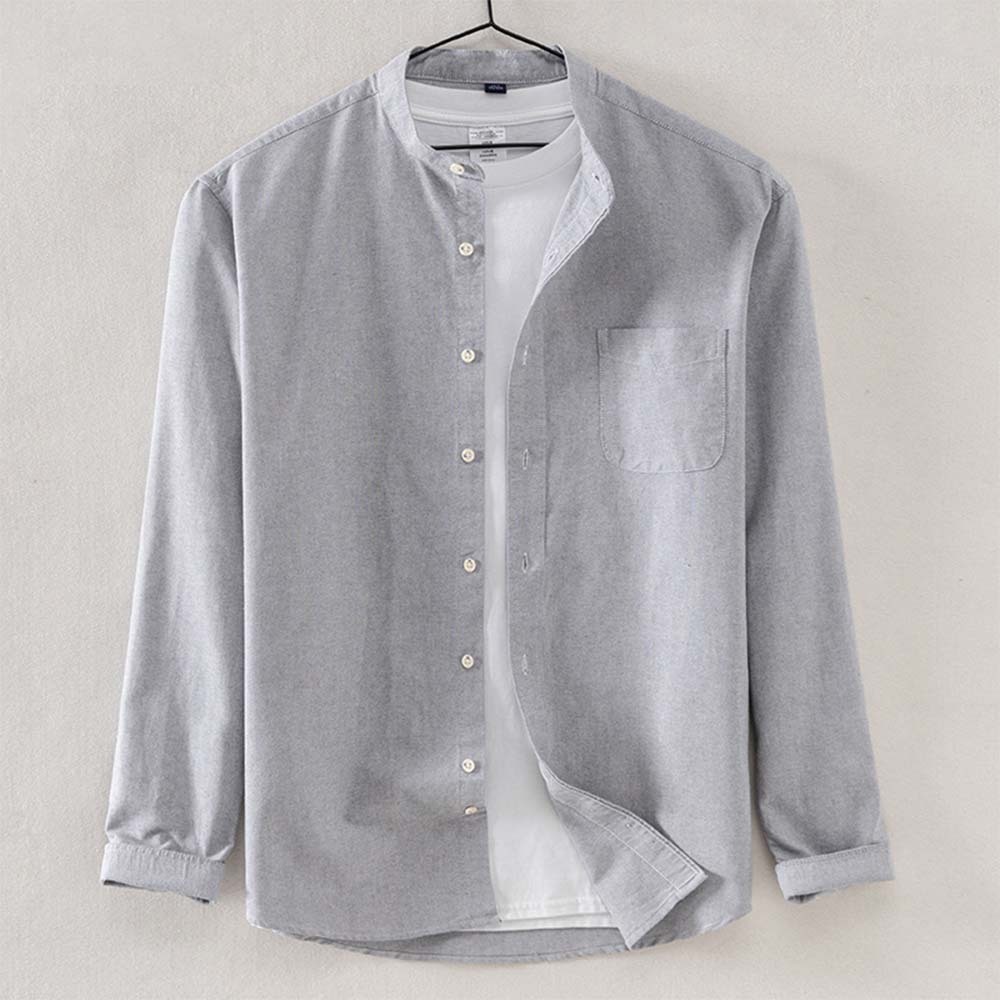Smiledeer New Men's Cotton Oxford Anti-Wrinkle Stand Collar Long Sleeve Shirt
