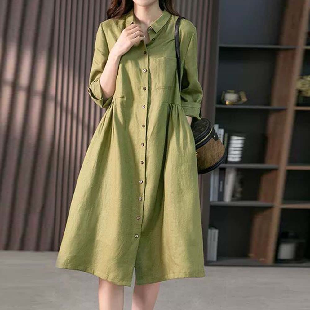 Vestido elegante suelto de algodón y lino para mujer