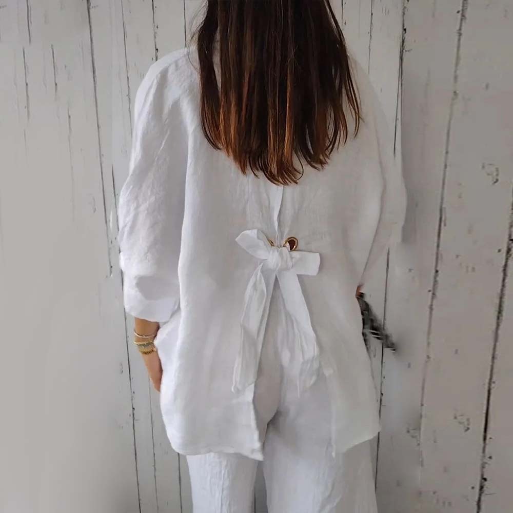 2024 Spring Hot Style Cotton and Linen Back Tie-Up Shirt