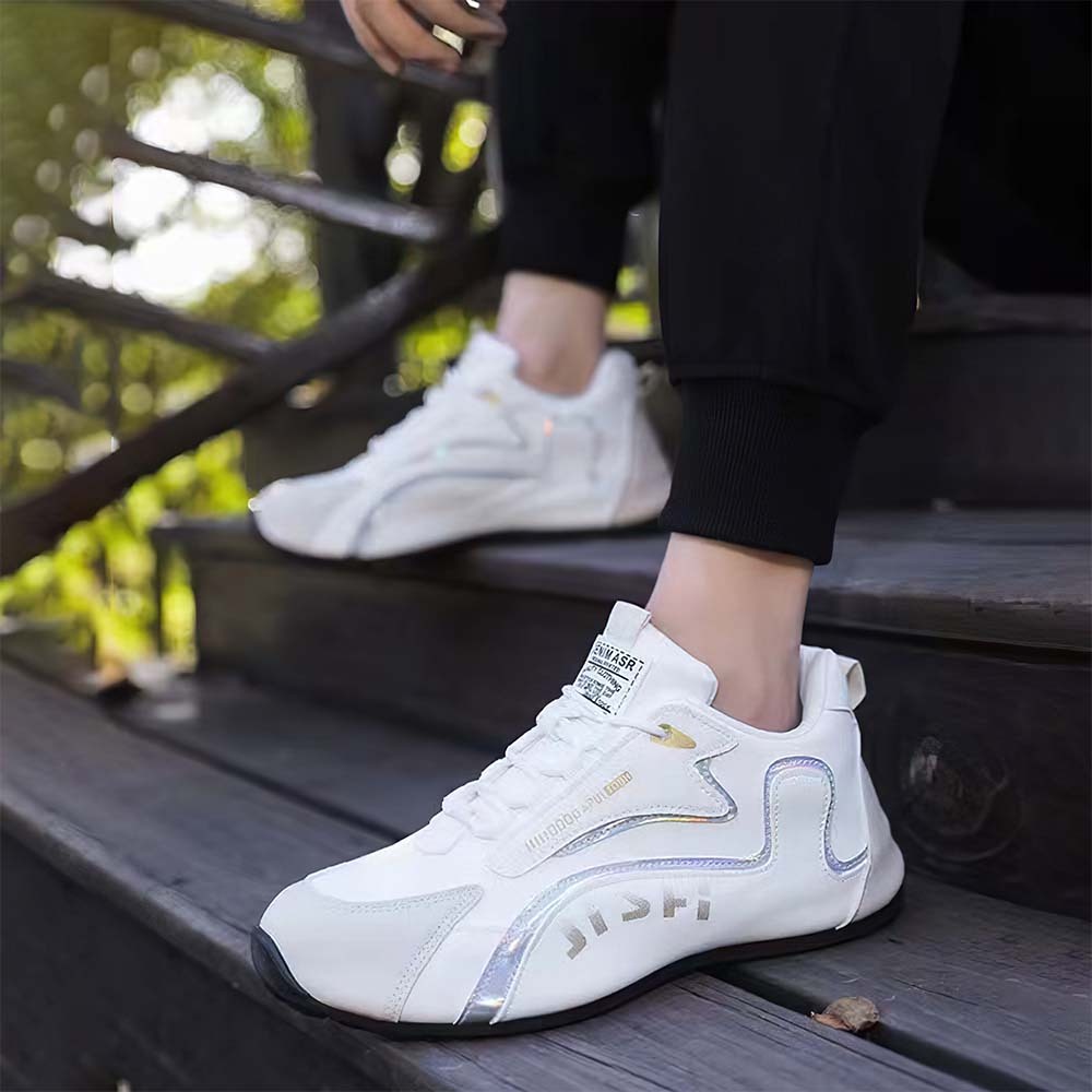 New men's leather lace-up color block sneakers