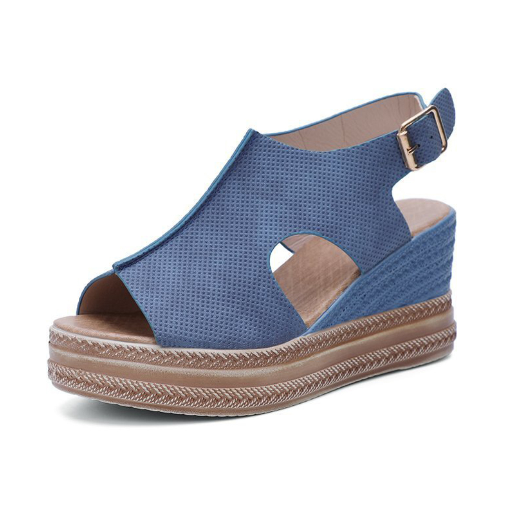 Olivoslindo Sandalias de cuña con hebilla y punta abierta estilo romano