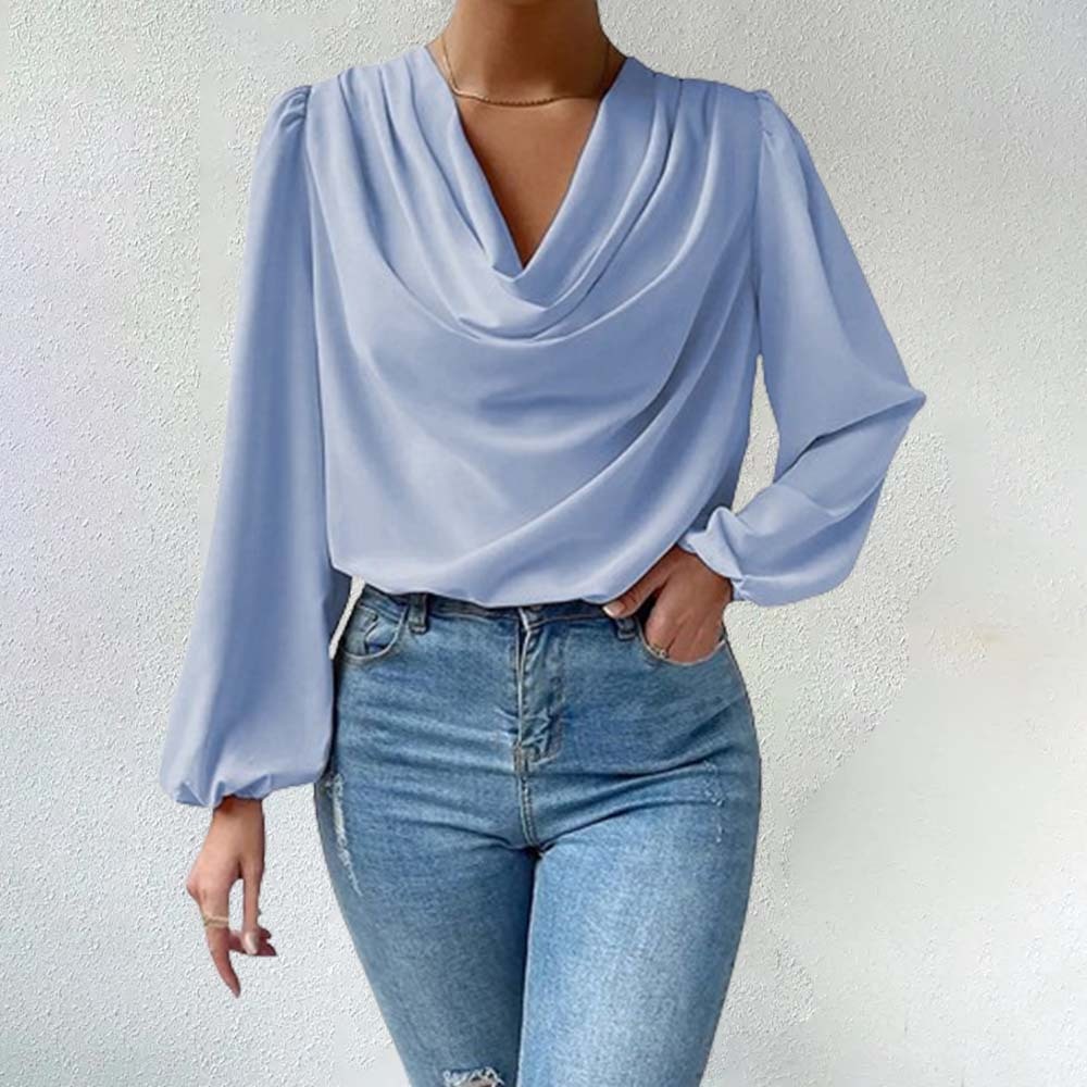 Camisa de gasa cómoda con mangas farol para mujer