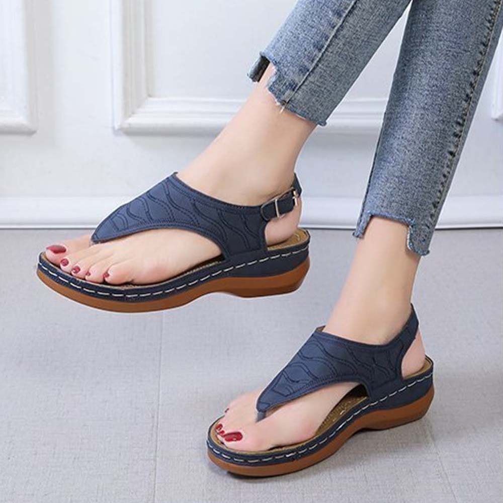 Hojanaranja Sandalias tipo chanclas de cuero suave y ajustable para mujer
