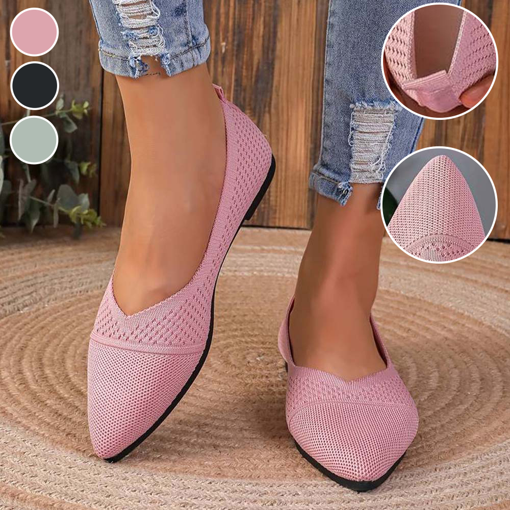 Zapatos planos de punto con punta en punta para mujer
