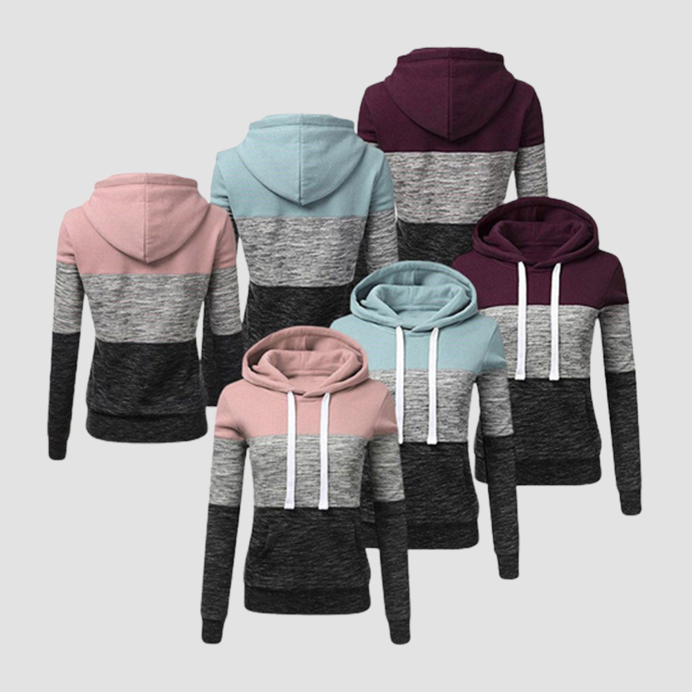 Olivoslindo Chaqueta de sudadera con capucha casual para mujer con bloque de color