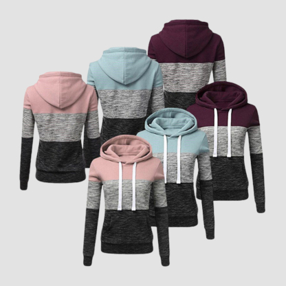 Olivoslindo Chaqueta de sudadera con capucha casual para mujer con bloque de color