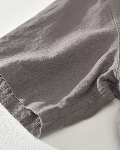 Men's short-sleeved cotton and linen shirt