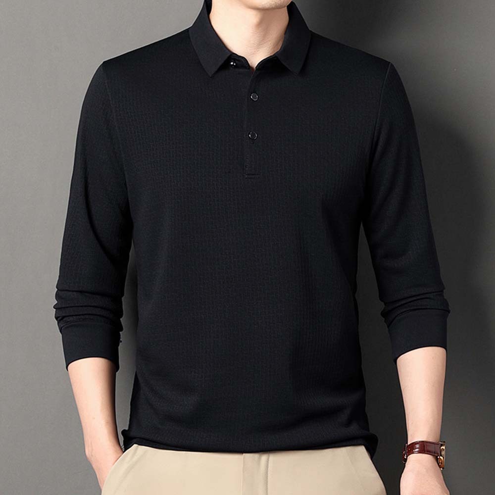 Smiledeer Fashionable Business Men's Long Sleeve Jacquard Polo Shirt
