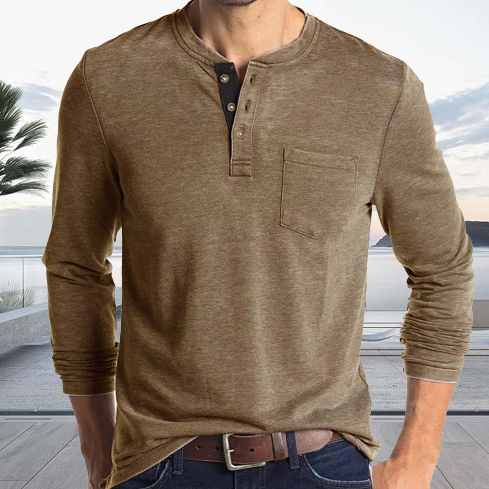 Men's Comfort Henley Neck Long Sleeve Top T-Shirt